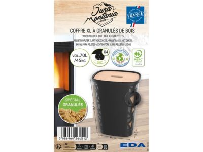 Coffre à granulés - EDA - Jura Montania - 70 L - Roulettes - Capacité 45 kg - Couvercle en bois - 49,5 x 37,9 x H.66,4 cm - Noir