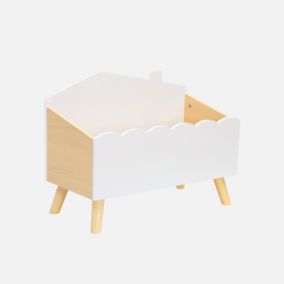Coffre à jouets enfant effet bois. blanc. L 58 x P 28 x H 44.5 cm