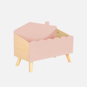 Coffre à jouets enfant effet bois. rose. L 58 x P 28 x H 44.5 cm