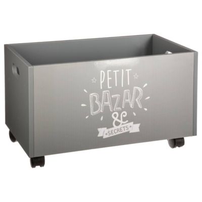 Coffre à jouets gris à roulettes - Atmosphera