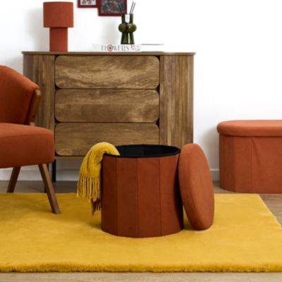 Coffre Pouf Pliable - HOME DECO FACTORY - Jules - Côtelé - Terracotta