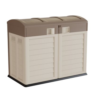 Coffre Rangement Poubelle 1500L - Cache Poubelle de Tri Polypropylène Ecru Taupe - Coffre de jardin Verrouillable par Cadenas