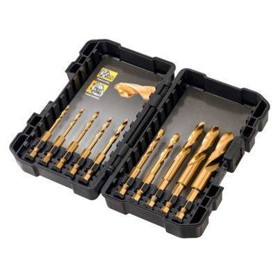 Coffret 10 forets métal HSS-TiN pour visseuses à chocs - emmanchement hexagonal 1/4" - DT50050-QZ