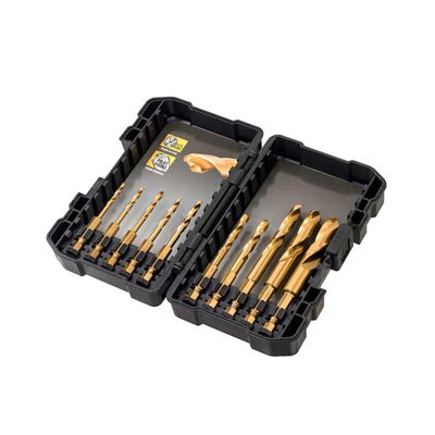 Coffret 10 forets métal HSS-TiN pour visseuses à chocs - emmanchement hexagonal 1/4" - DT50050-QZ