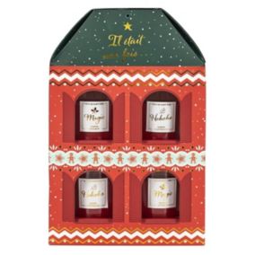 Coffret 4 Bougies Parfumées Maison "Noël" 18cm Rouge