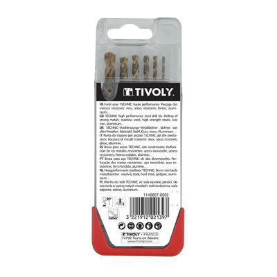 Coffret 6 forets inox gradué Tivoly ø2 ø3 ø4 ø5 ø6 ø8 mm