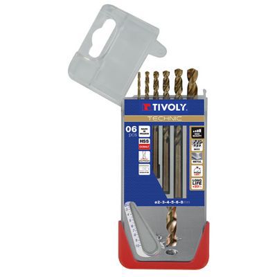 Coffret 6 forets inox gradué Tivoly ø2 ø3 ø4 ø5 ø6 ø8 mm