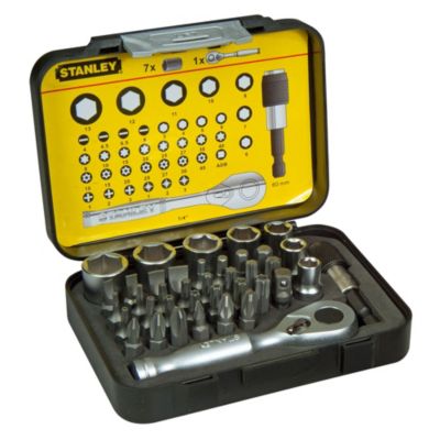 Coffret d'embouts de vissage 1/4'' 25mm + clé à cliquet - Jeu de 39 pièces STANLEY
