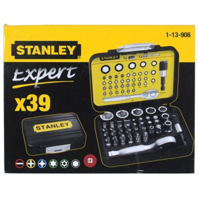 Coffret d'embouts de vissage 1/4'' 25mm + clé à cliquet - Jeu de 39 pièces STANLEY