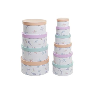 Coffret de 10 boîtes rondes en carton bleu de 37,5 x 37,5 x 18 cm