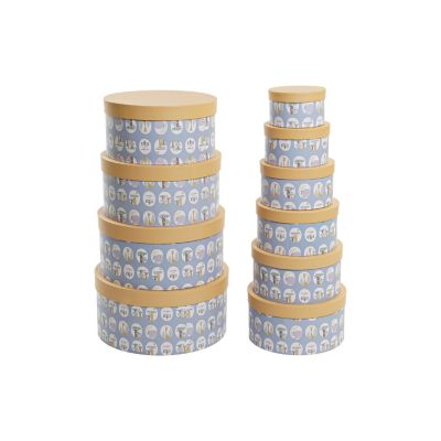 Coffret de 10 boîtes rondes en carton bleu de 37,5 x 37,5 x 18 cm