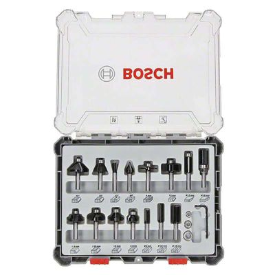 Coffret de 15 fraises mixtes à queue de 8 mm - BOSCH 2607017472