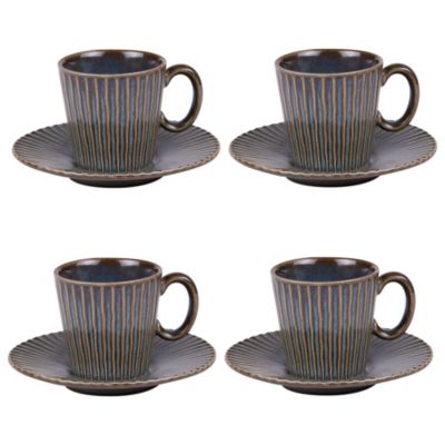 Coffret de 4 tasses à café avec sous tasses Liv bleu 22 cl