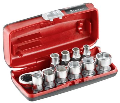 Coffret douilles 1/4'' hexagonales 6 pans métriques Facom, 11 pièces