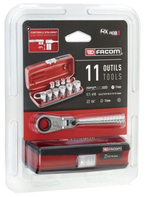 Coffret douilles 1/4'' hexagonales 6 pans métriques Facom, 11 pièces