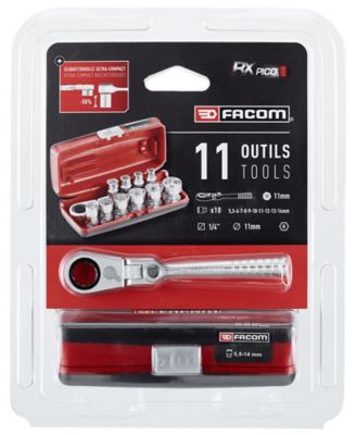 Coffret douilles 1/4'' hexagonales 6 pans métriques Facom, 11 pièces