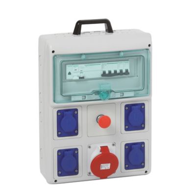 Coffret électrique de chantier pré-équipé et pré-câblé 4 prises 16A + 1 prise 3 pôles + terre 16A Schneider Electric Kaedra