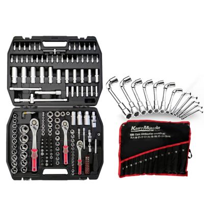 Coffret Outils Kraft Muller CRV 171 pièces Douilles, Cliquets, Jeu de 12 Clés à pipe 6 PANS de 8 à 19mm Chrome vanadium