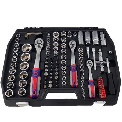 Coffret Outils Kraft Muller CRV 171 pièces Douilles, Cliquets, Jeu de 12 Clés à pipe 6 PANS de 8 à 19mm Chrome vanadium