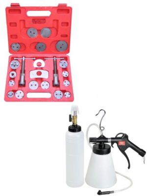 Coffrets repousse Piston Etrier de Freins universel 22pcs + Kit Purgeur de Frein Autonome Pneumatique avec remplissage 700ml