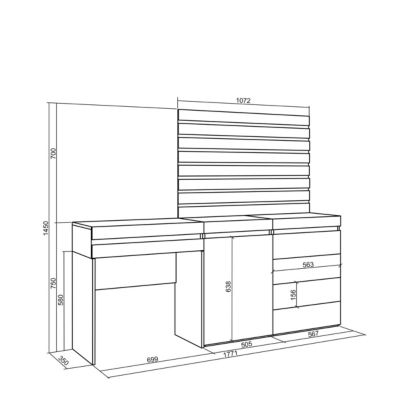 Coiffeuse, 177x35x145 cm, Commode, Buffet, Panneaux Muraux en Bois, Chêne