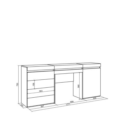 Coiffeuse, 177x35x75 cm, Avec tiroir, Commode, Buffet