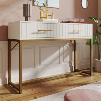 Coiffeuse avec 2 Tiroirs et Pieds en Métal, design Moderne en Panneau de Particules, Dimensions 100 x 45 x 75 cm - Blanc