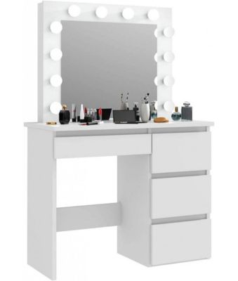Coiffeuse avec 4 tiroirs et miroir LED coloris blanc - H75 x L94 x P43 cm