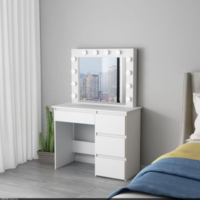 Coiffeuse avec 4 tiroirs et miroir LED coloris blanc - H75 x L94 x P43 cm