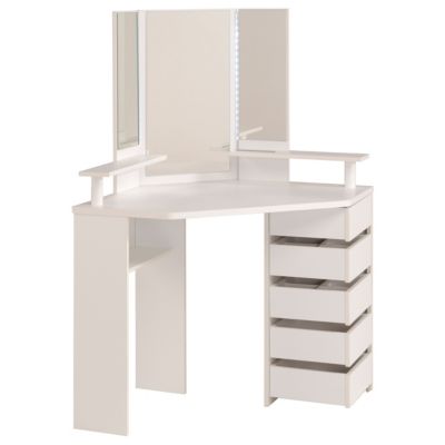 Coiffeuse avec miroir, éclairage intégré, étagère, 5 tiroirs blanc Volage