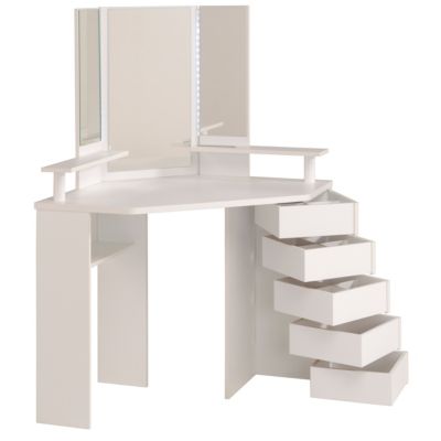 Coiffeuse avec miroir, éclairage intégré, étagère, 5 tiroirs blanc Volage