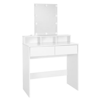 Coiffeuse avec miroir LED + tiroirs et tabouret de maquillage blanc 80x40x140 cm