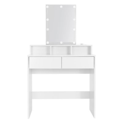 Coiffeuse avec miroir LED + tiroirs et tabouret de maquillage blanc 80x40x140 cm