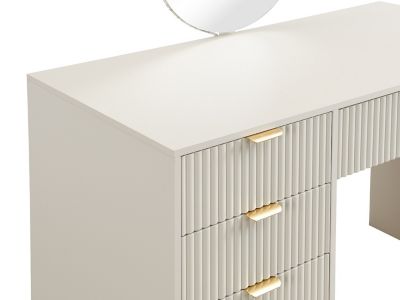 Coiffeuse avec miroir à LEDs - 5 tiroirs - Beige et doré - OLENYRA