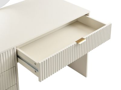 Coiffeuse avec miroir à LEDs - 5 tiroirs - Beige et doré - OLENYRA