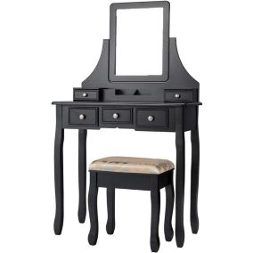 Coiffeuse avec Miroir Pivotant à 360 Table de Maquillage avec 5 Tiroirs et Organisateur Coiffeuse avec Tabouret