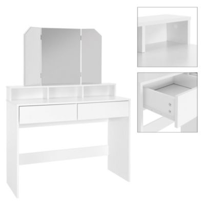 Coiffeuse avec miroir pliable moderne table de maquillage en MDF avec 2 tiroirs