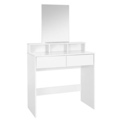 Table De Maquillage Avec éclairage Et Miroir – 6 étagères, 2 Tiroirs, Prise, Tabouret – Dimensions 85x40x130 Cm