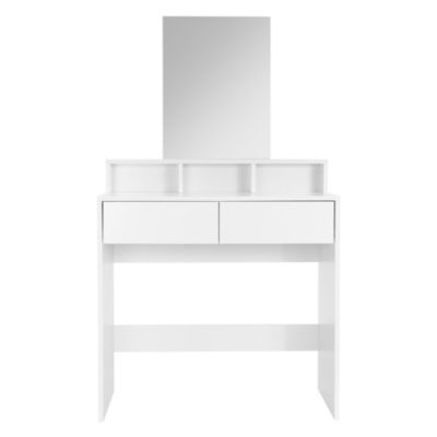 Coiffeuse avec miroir table de maquillage MDF blanc avec 2 tiroirs 80x40x140 cm