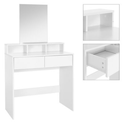 Coiffeuse avec miroir table de maquillage MDF blanc avec 2 tiroirs 80x40x140 cm