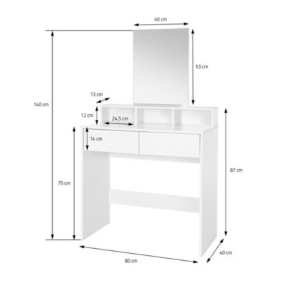 Coiffeuse avec miroir table de maquillage MDF blanc avec 2 tiroirs 80x40x140 cm