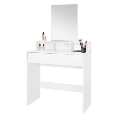 Coiffeuse avec miroir table de maquillage MDF blanc avec 2 tiroirs 80x40x140 cm