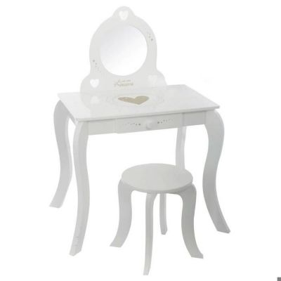 Coiffeuse avec tabouret - Enfant - Blanc 50,5 cm - AC-DÉCO - Meuble de chambre - Bois - 1 tiroir