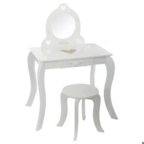 Coiffeuse avec tabouret - Enfant - Blanc 50,5 cm - AC-DÉCO - Meuble de chambre - Bois - 1 tiroir
