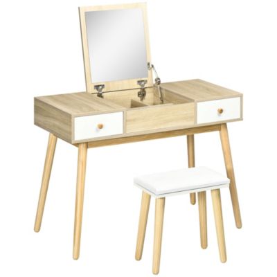 STAR®9386 MODERNE Coiffeuse avec tabouret et miroir Bois d'acacia