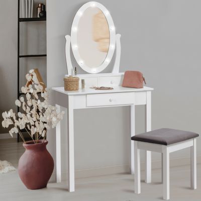 Coiffeuse BELLA avec miroir LED et tabouret