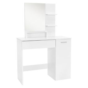 Coiffeuse blanc avec miroir et deux étagères ouvertes table de maquillage en MDF