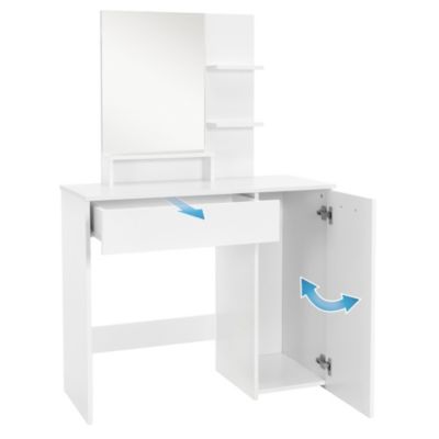 Coiffeuse blanc avec miroir et deux étagères ouvertes table de maquillage en MDF