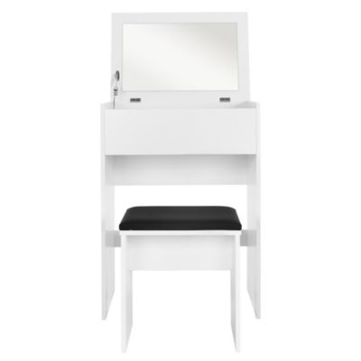 Coiffeuse blanc avec miroir pliable table de maquillage avec tabouret noir MDF