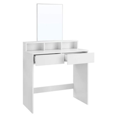 Coiffeuse blanche avec 1 miroir et 2 tiroirs - L80 x H140 cm